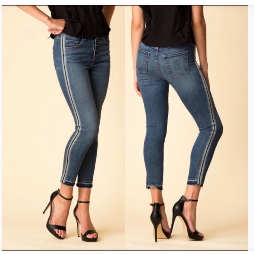 Veronica Beard Debbie 10 inch Skinny Button Fly Tuxedo Stripe Jeans Sz 27